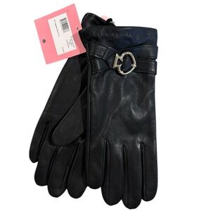 NWT Kate Spade Leather Gloves, Black, Ladies, Logo Buckle, Lg
